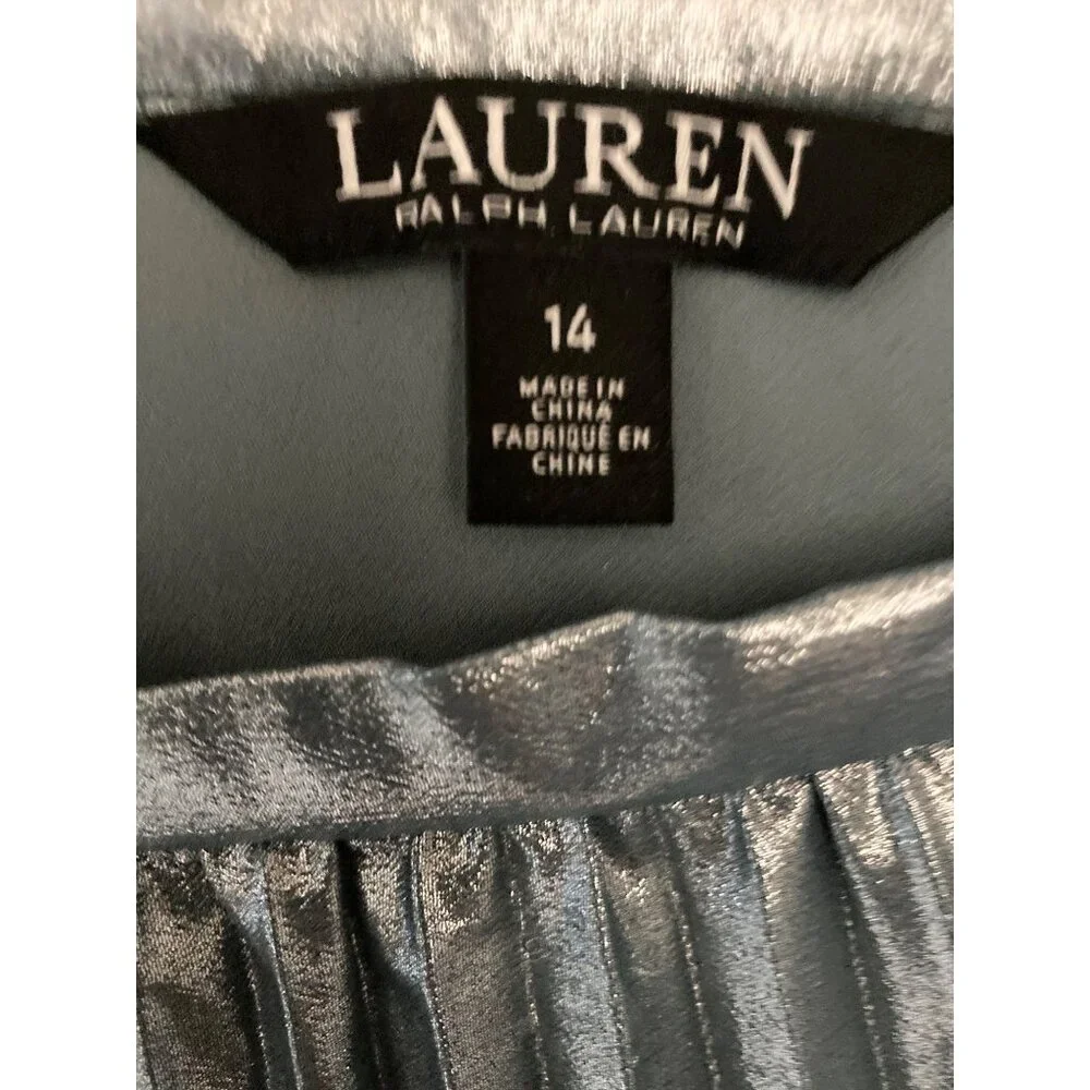NWT LAUREN RALPH LAUREN PLEATED METALLIC CHIFFON SKIRT HIGHLAND SEASILVER FOIL 1 - Picture 5 of 8